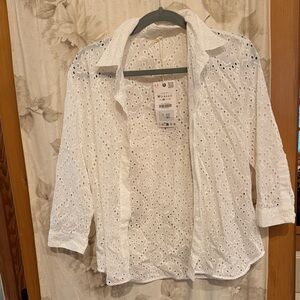 Zara White Eyelet Blouse